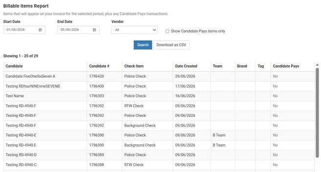Billable items report